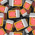 Canned fish pattern seamless. preserve piscineÃÂ tinned goods background. Vector ornament. Food texture